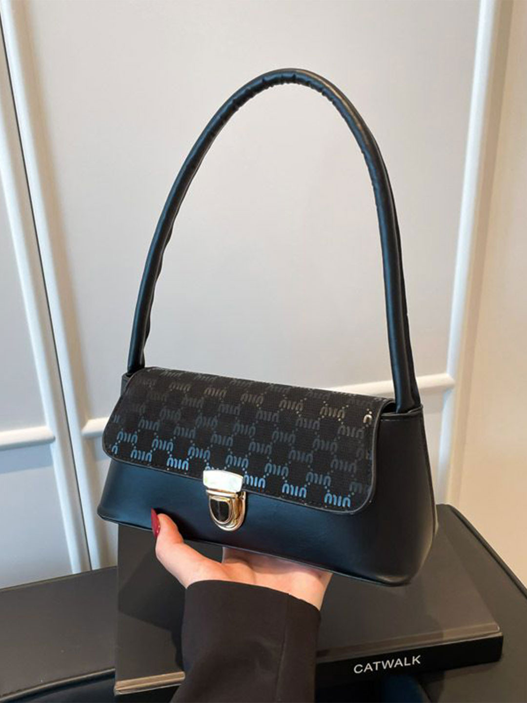 StyleCast x Revolte Women Brand Logo Printed Baguette Shoulder Bag