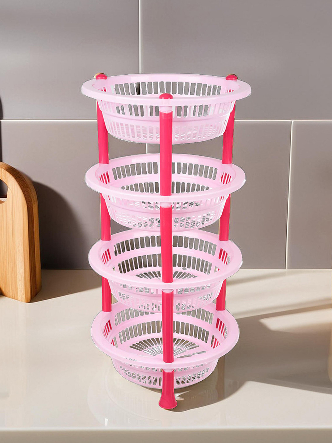 Kuber Industries Pink 4 Layer Fruit & Vegetable Basket