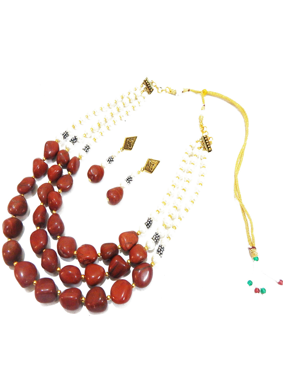 Jaya Vision Jewelry Red Gemstone Jasper Tumble & Synthetic Necklace Jewellery Set