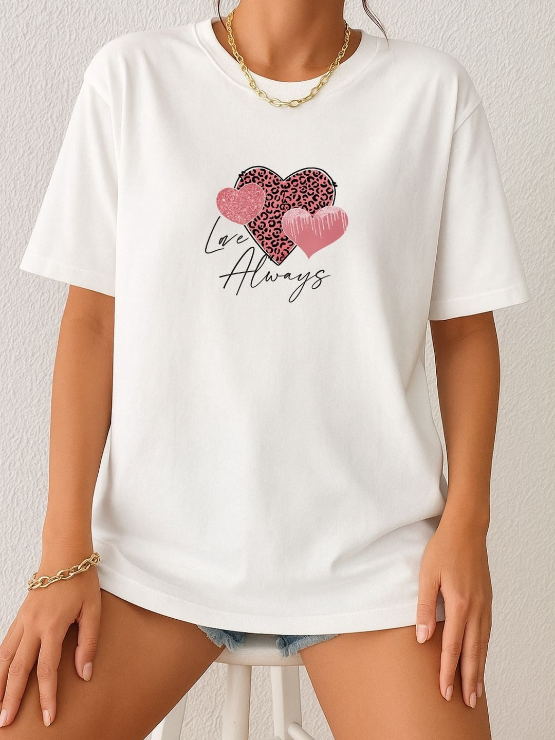 SZN Women White Trendy Graphic Printed Drop Shoulder Oversized T-Shirt