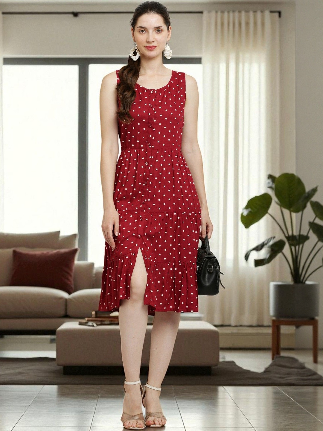 CORSICA Women Red Print A-Line Midi Dress