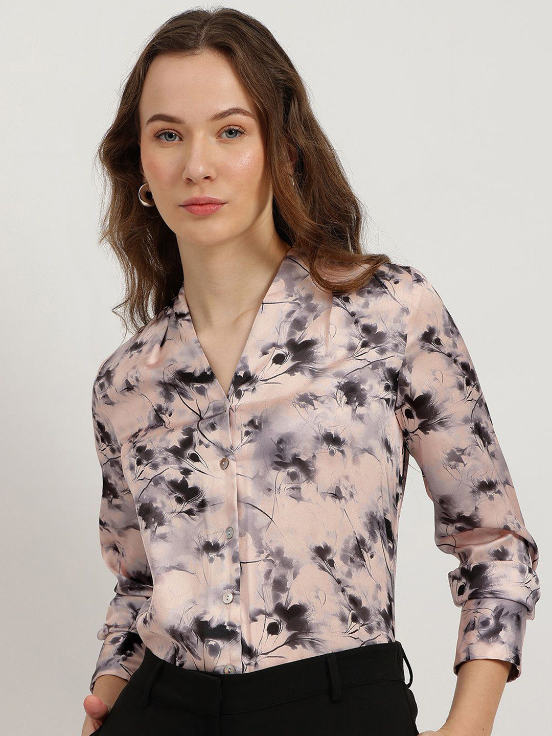 FableStreet Classic Floral Printed Satin Pleated Formal Shirt