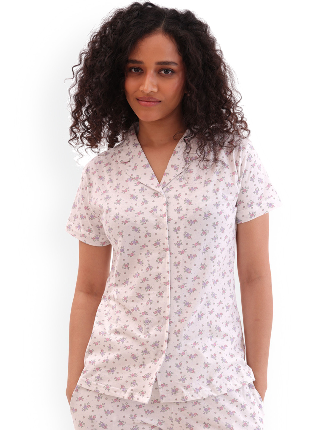 NAP STORY Floral Printed Pure Cotton Shirt With Pyjamas