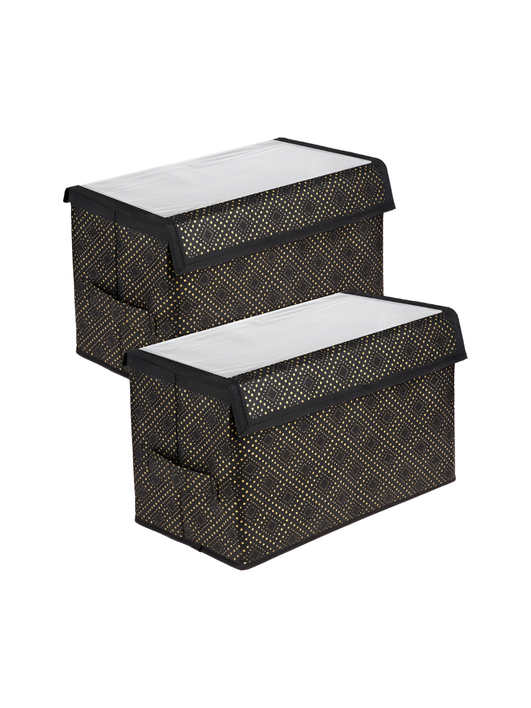 Aura Beige & Black 2 Pcs Golden-Dot Storage Multi-Utility Organisers With Handle