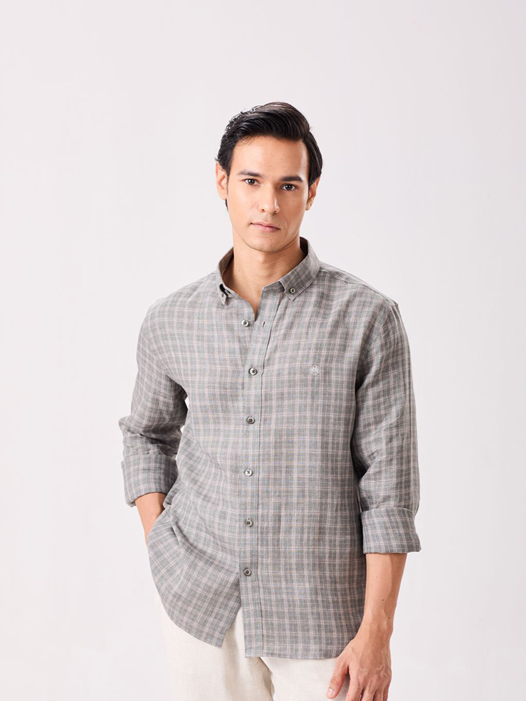 MH&Y Checked Long Sleeves Linen Shirt