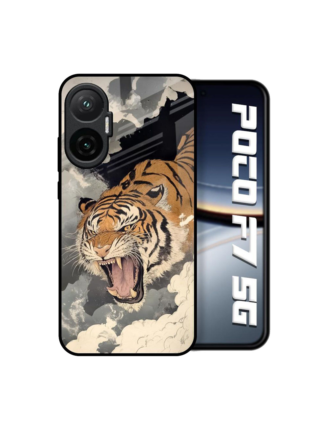QRIOH Raging Tiger Printed Poco F7 5G Back Case Mobile Accessories