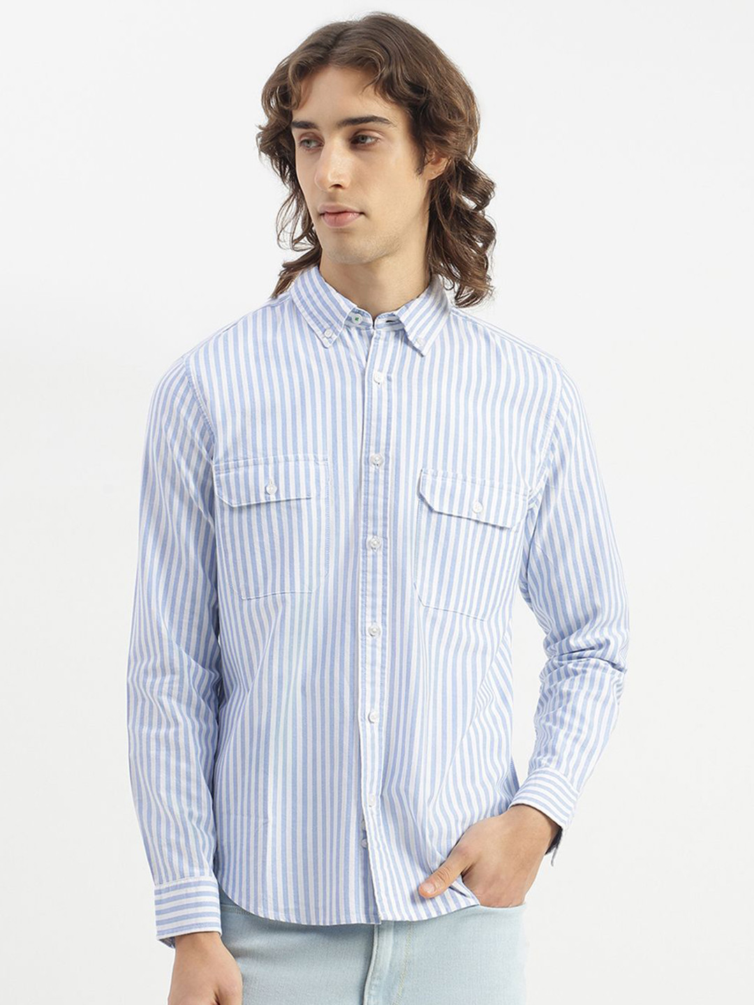 United Colors of Benetton Button Down Collar Vertical Stripes Striped Pure Cotton Shirt