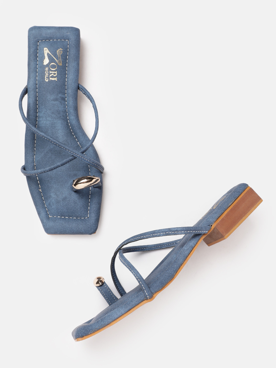 ZORI WORLD Women Textured Denim One Toe Flats