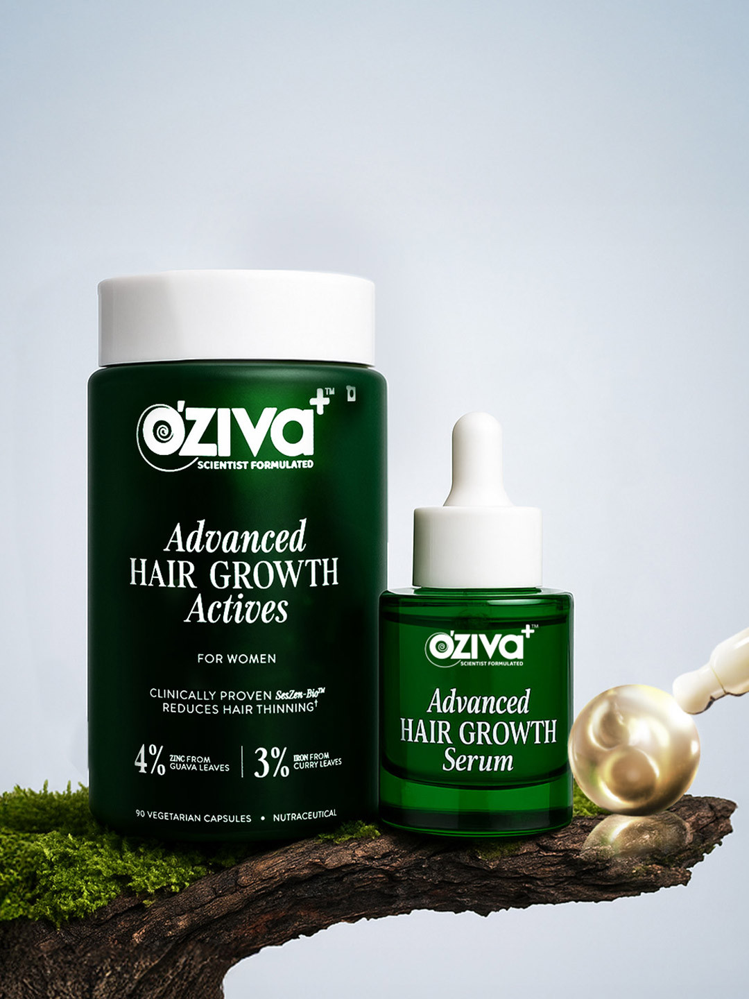 OZiva Set Of 2 Advanced Hair Growth Actives - 30 Capsules & Hair Growth Serum 30ml