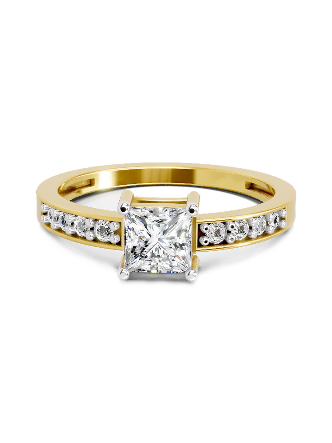 Sparkles 14K Yellow Gold Lab Grown Diamond 0.94 Carat Princess & Round Shape Diamond Ring