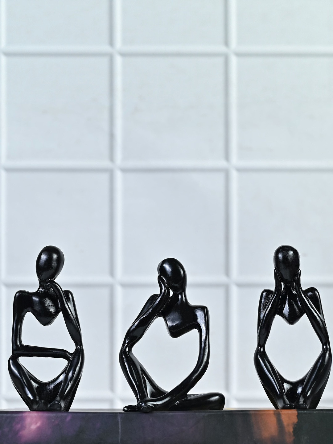 HINDCRAFT Black Set Of 3 Thinker Statues Figurine Showpieces