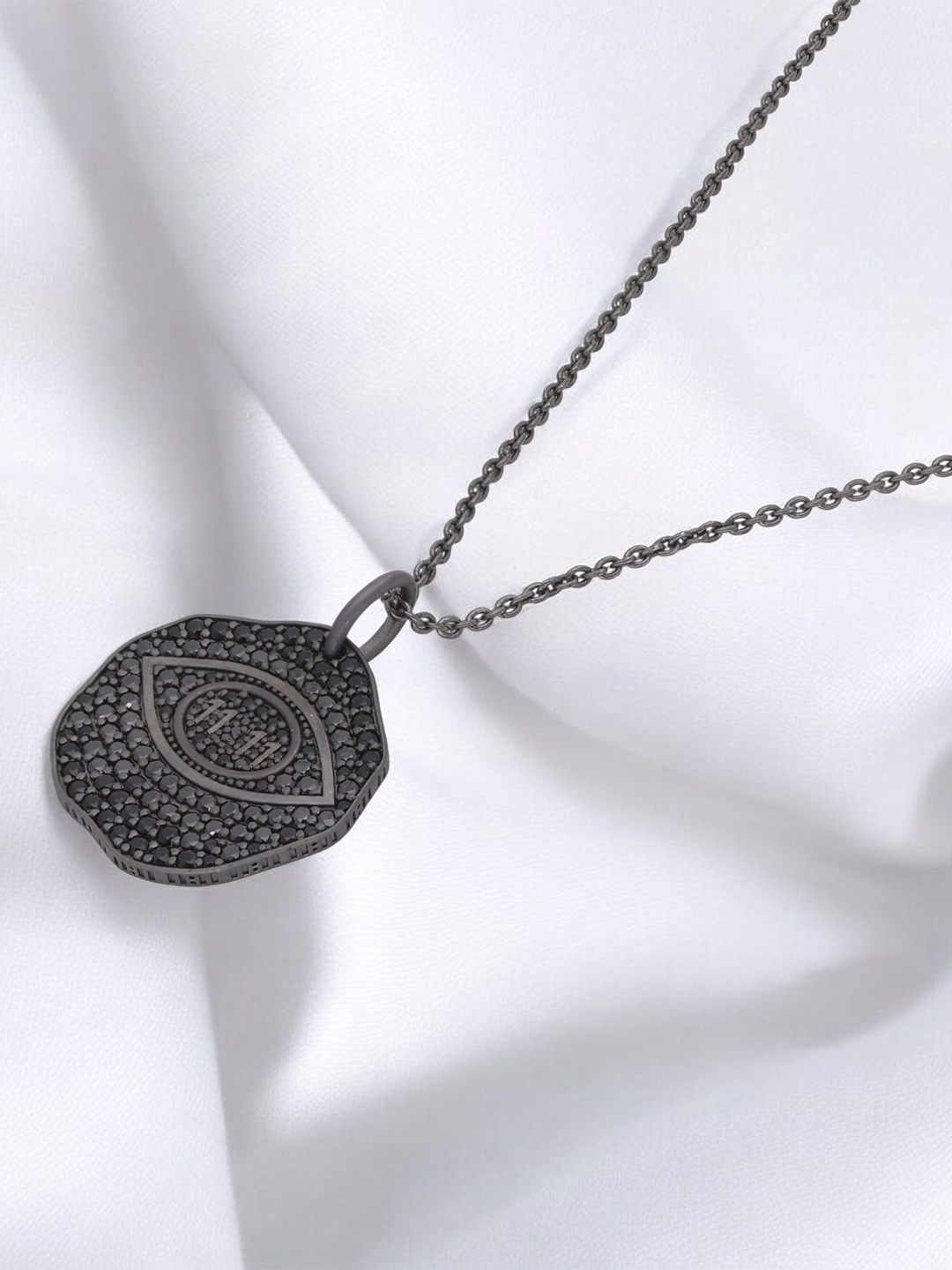 Crash.Club By CKC Silver Textured Contemporary Shaped Pendant With Chain