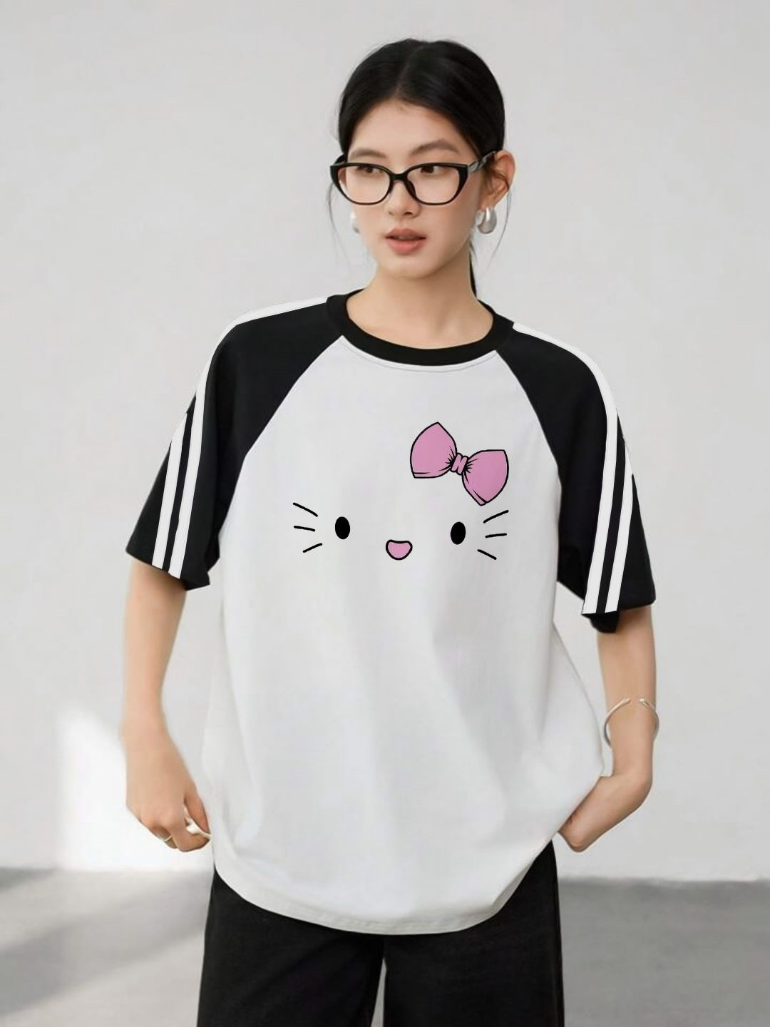 The Dry State Graphic Printed Raglan Sleeves Hello Kitty Pure Cotton Relaxed Fit T-Shirt