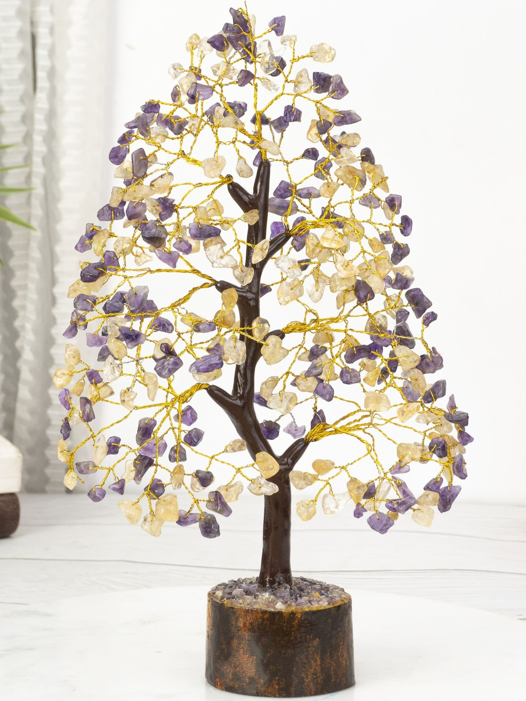 HINDCRAFT Citrine and Amethyst Gemstone Tree Showpiece