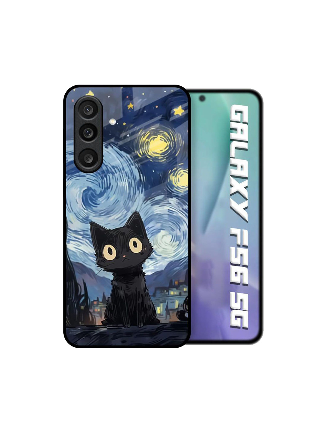 QRIOH Midnight Whiskers Glass Case for Samsung Galaxy F56 5G for Samsung Galaxy F56 5G