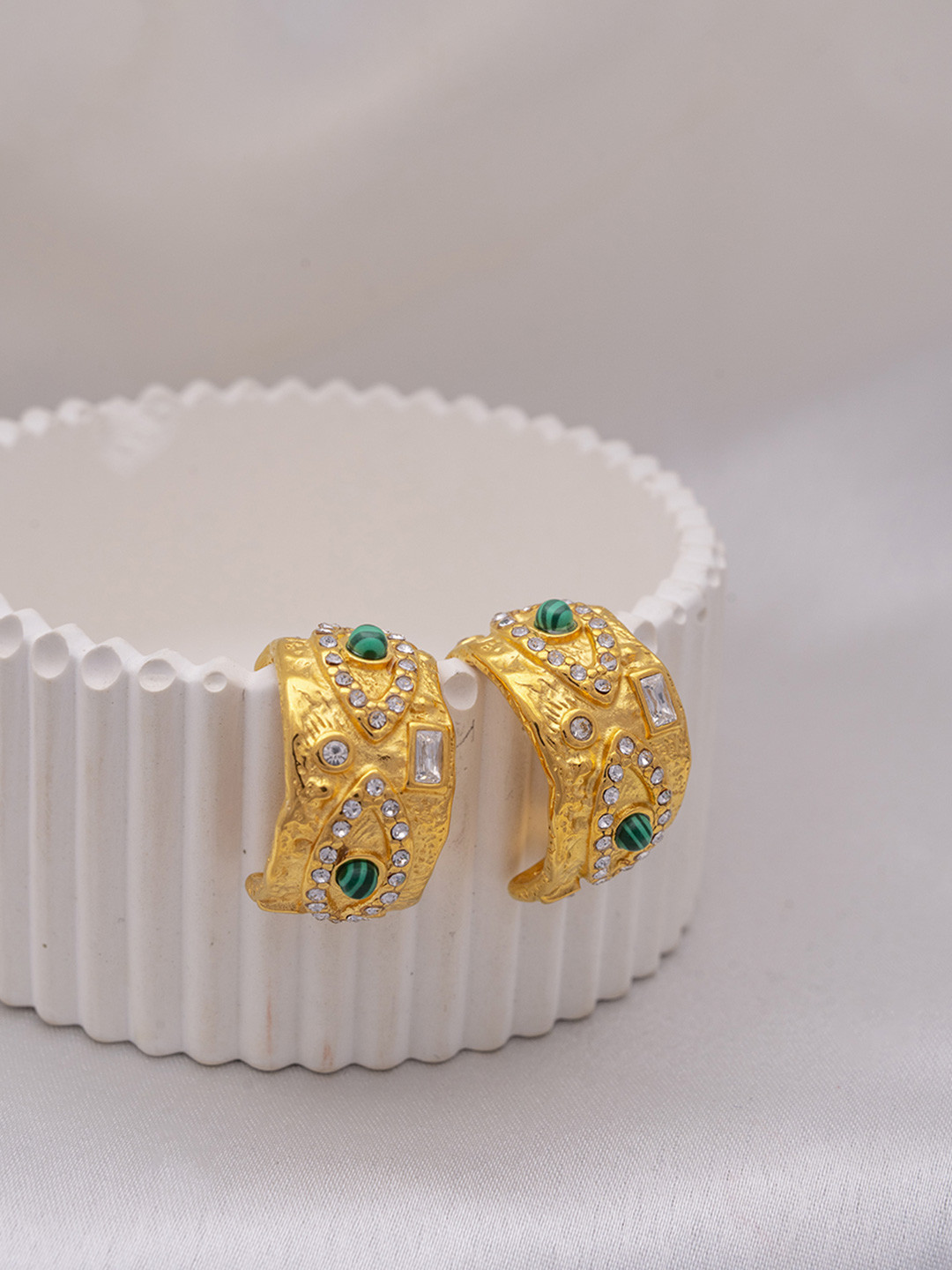 Perfectly Average Women 18K Gold Plated Malachite Evil Eye Hoops