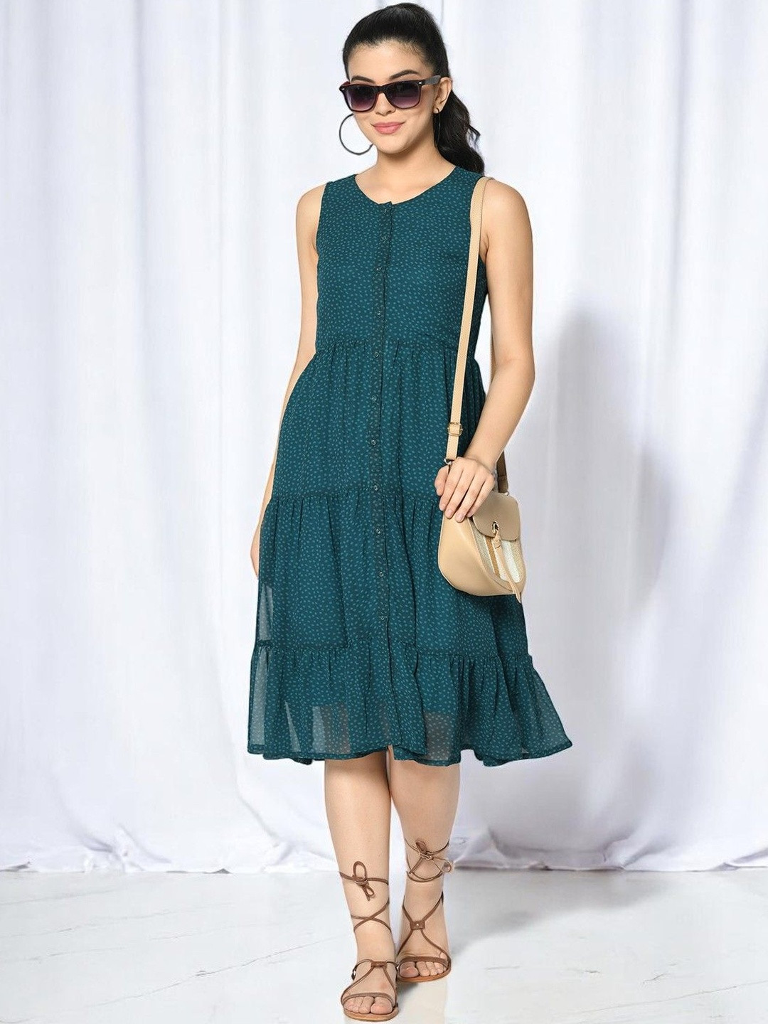 CORSICA Women Green Print A-Line Dress