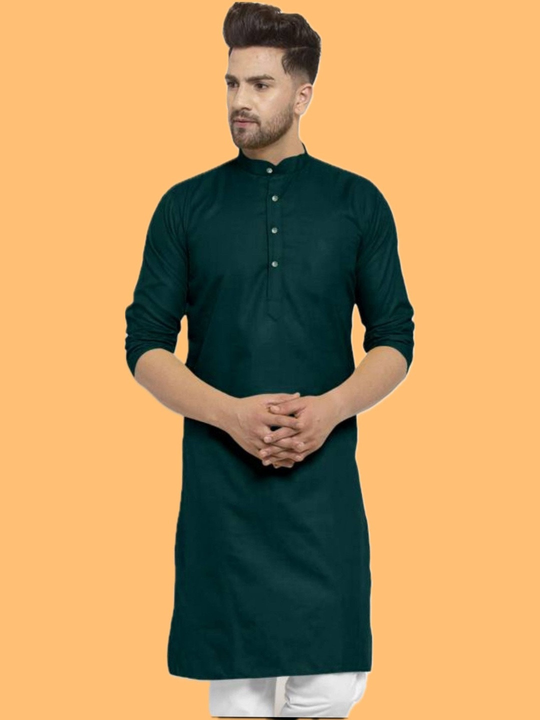 ANUJ FASHION Men Bottle Green Mandarin Collar A-Line Kurta