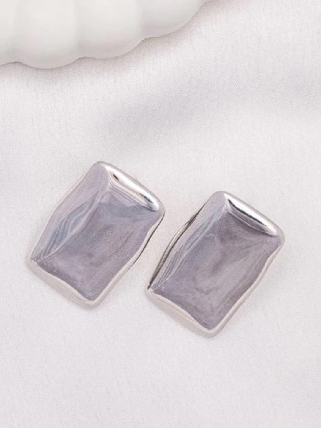 Perfectly Average Women Silver Plated Rectangle Studs