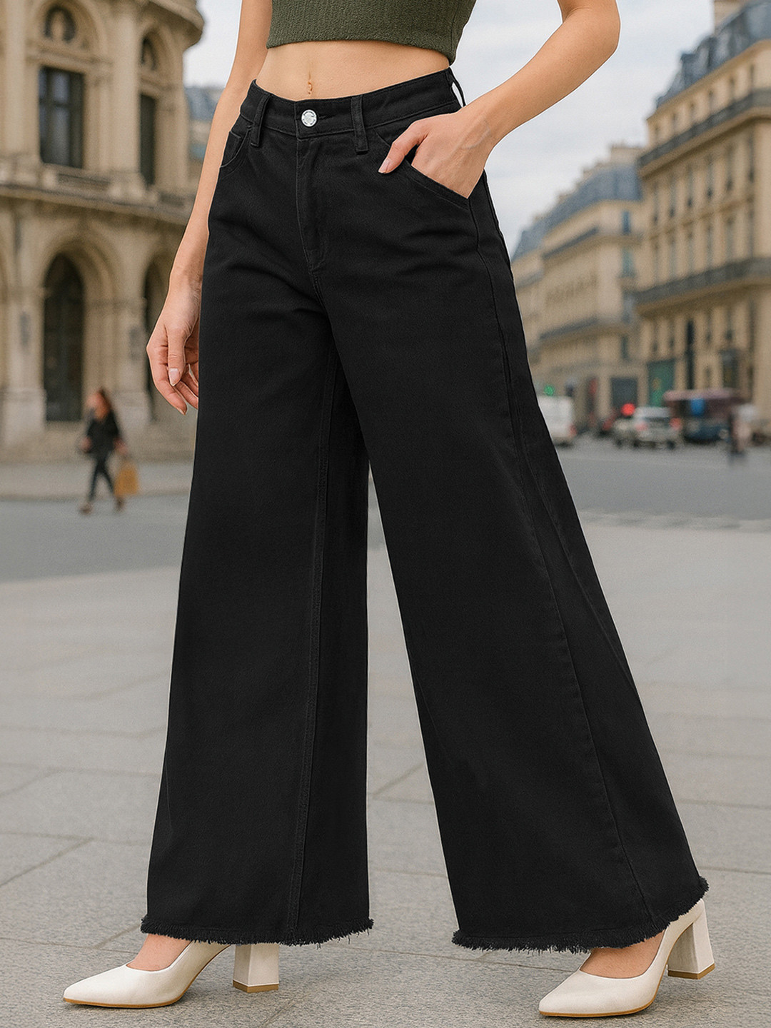 Bewakoof Women's Jet Black Washed Flared Korean Jeans