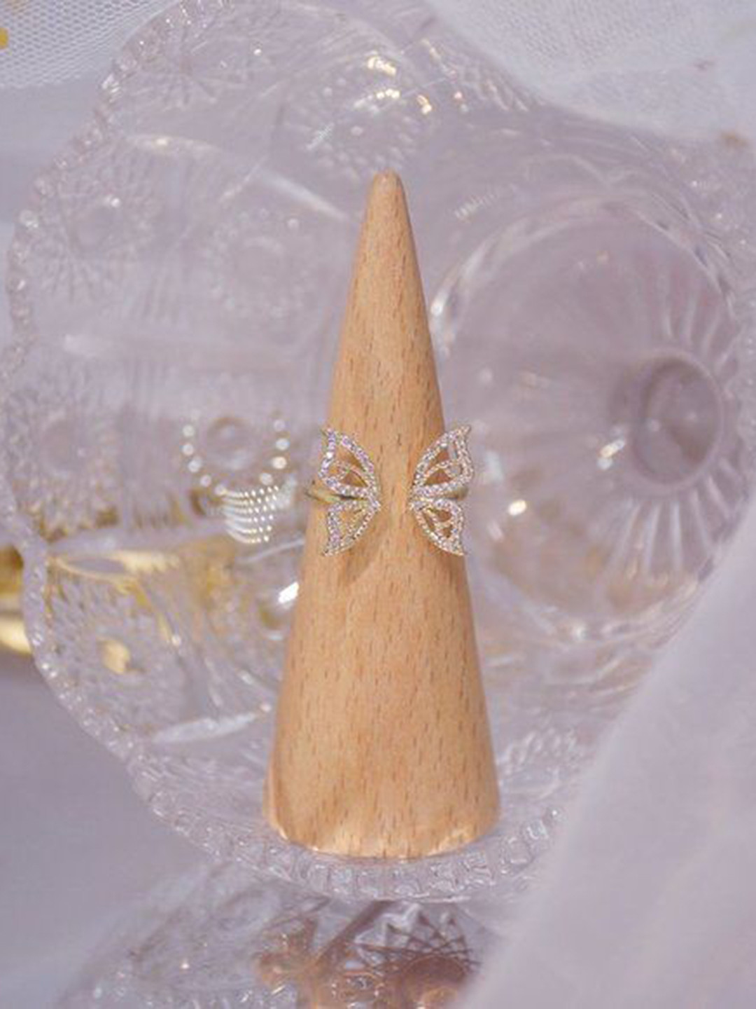 INKO & CO Gold-Plated Artificial Stones Studded Butterfly Shaped Ring