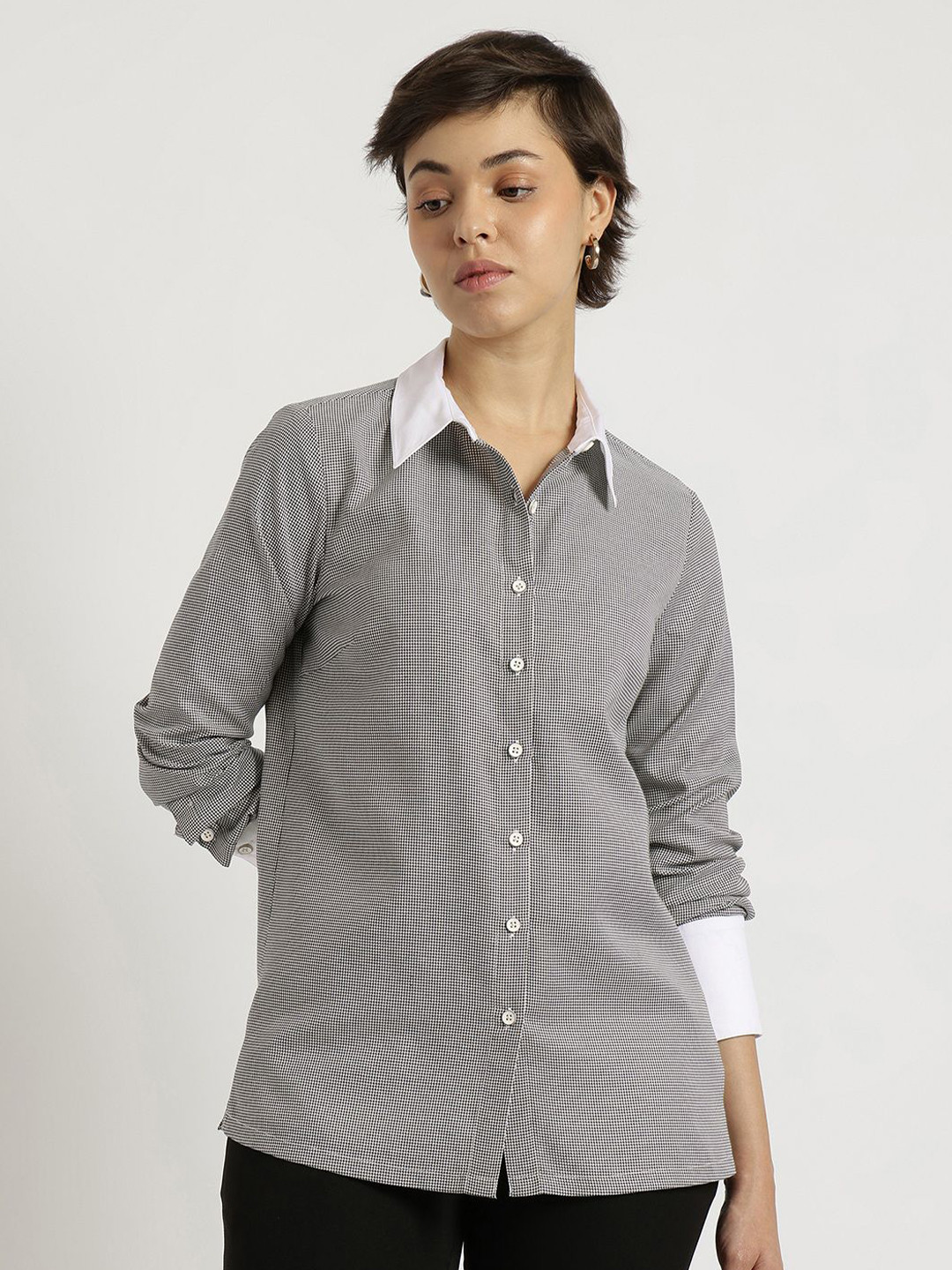 FableStreet Classic Geometric Printed Cotton Contrast Formal Shirt