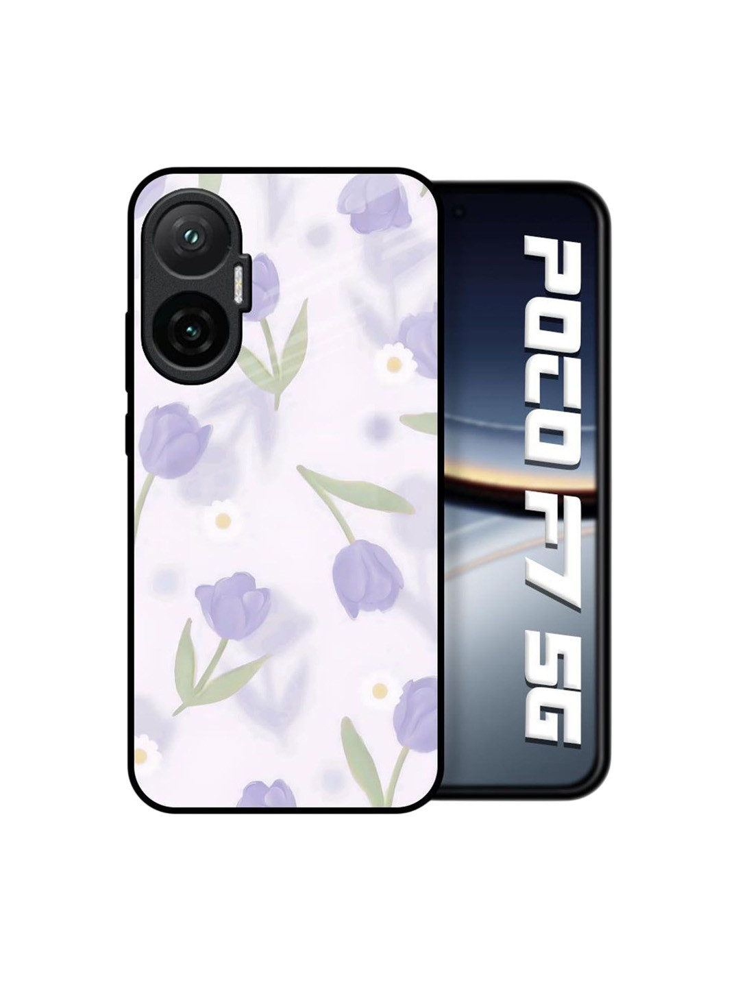 QRIOH Unisex Printed Floralelle Glass Case for Poco F7 5G Back Case Mobile Accessories