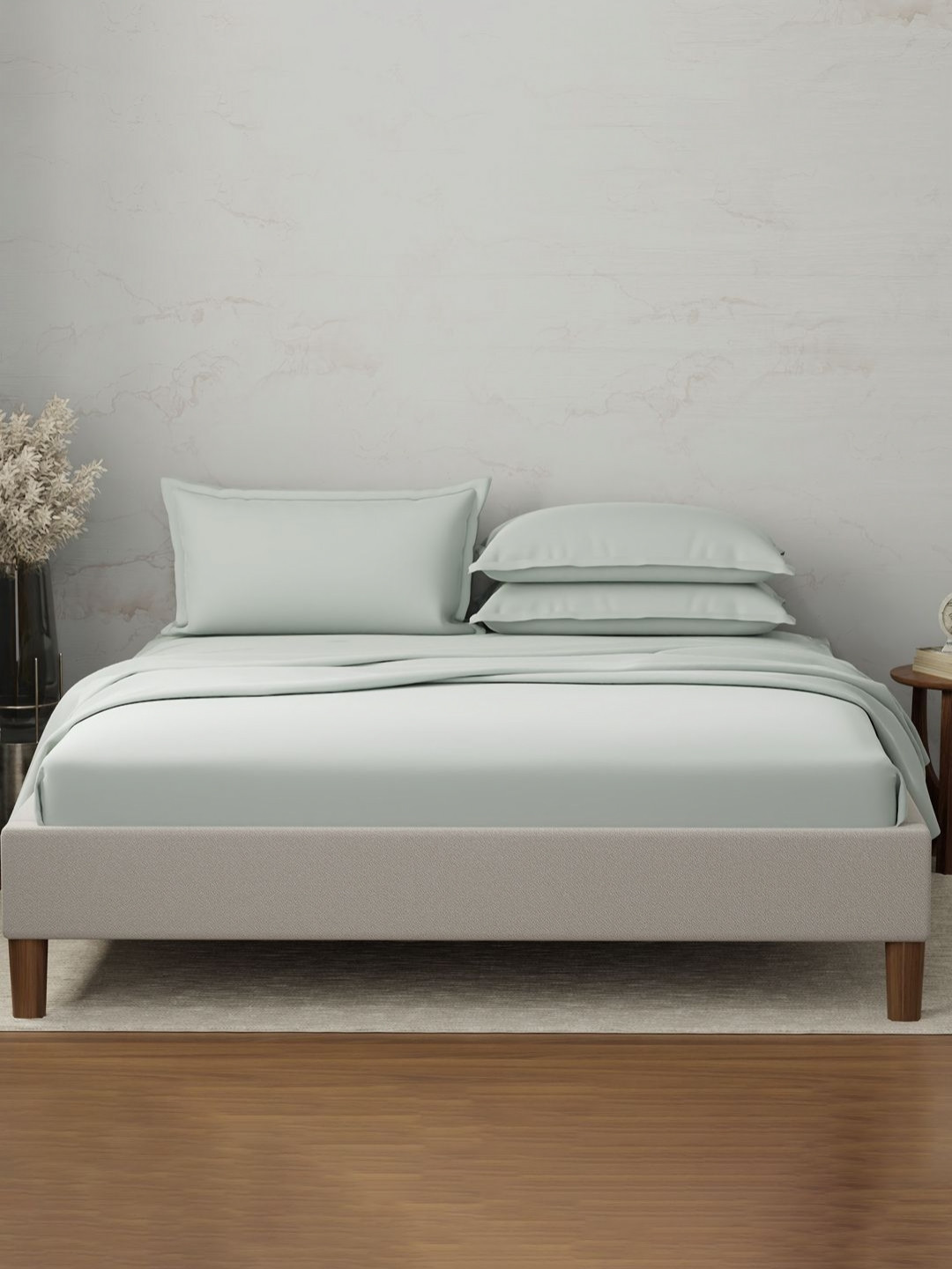 Boutique Living India Emblem Grey Pure Cotton 300 TC King Bedsheet Set - 2.74 m x 2.74 m