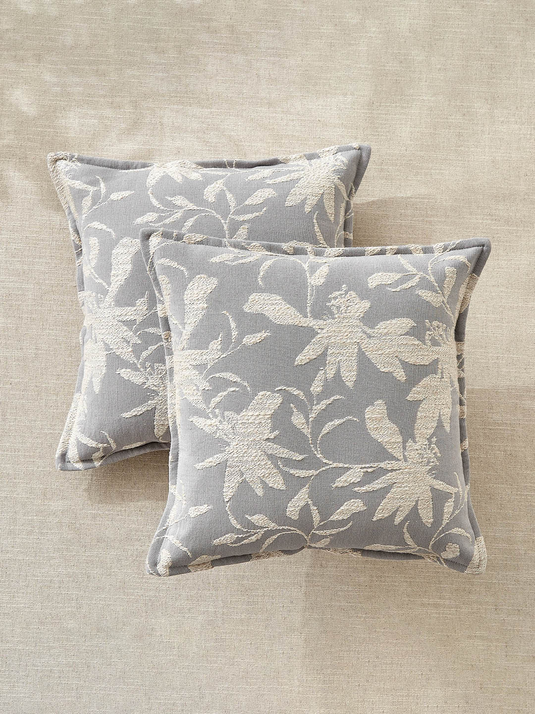 Home Centre Windsor Rosia Grey & White 2 Pieces Paisley Printed Square Cushion Covers