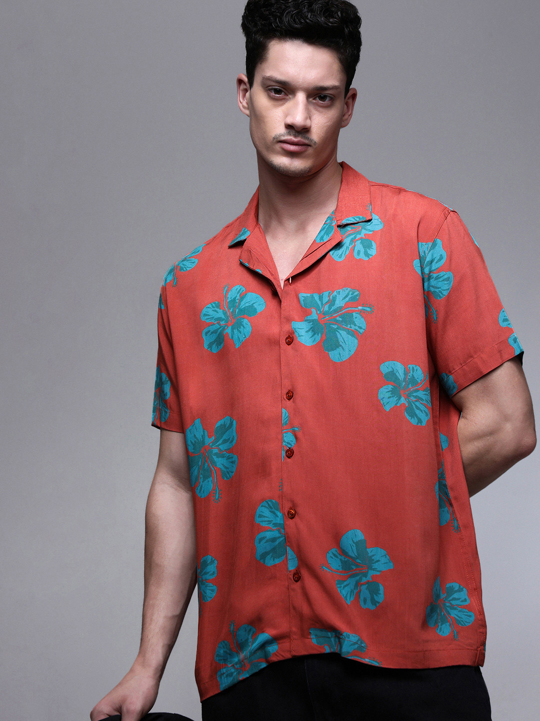 Paper Cut Oversized Printed Spread Collar Casual Shirt