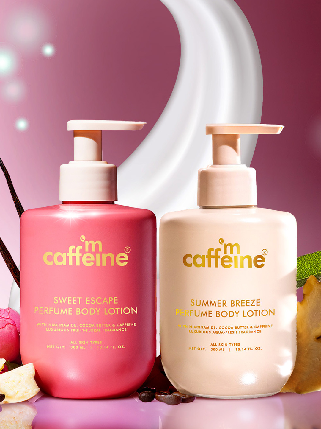 MCaffeine 2Pcs Perfume Body Lotion 300ml each - Summer Breeze & Sweet Escape