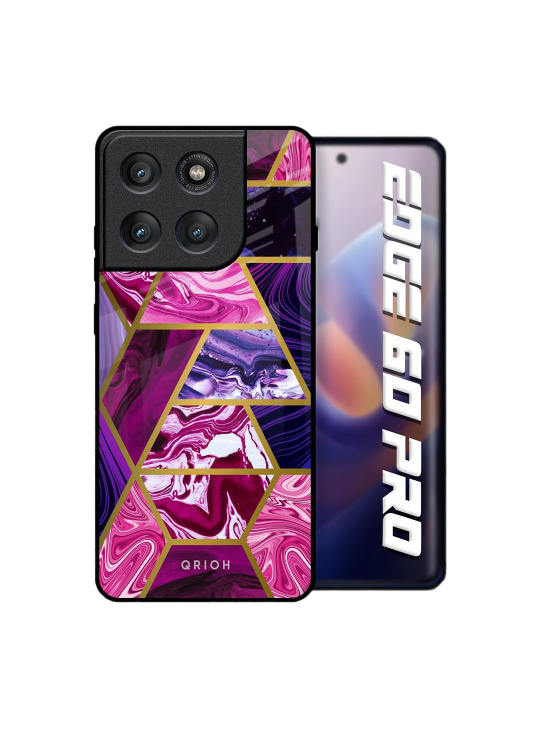 QRIOH Electroplated Geometric Marble Glass Case for Motorola Edge 60 Pro Back Case