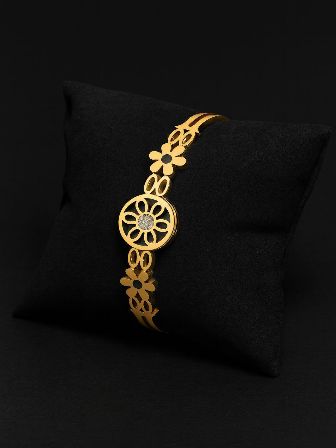 PRIME PLUS Artificial Stones Studded Gold-Plated Enamelled Bangle-Style Bracelet