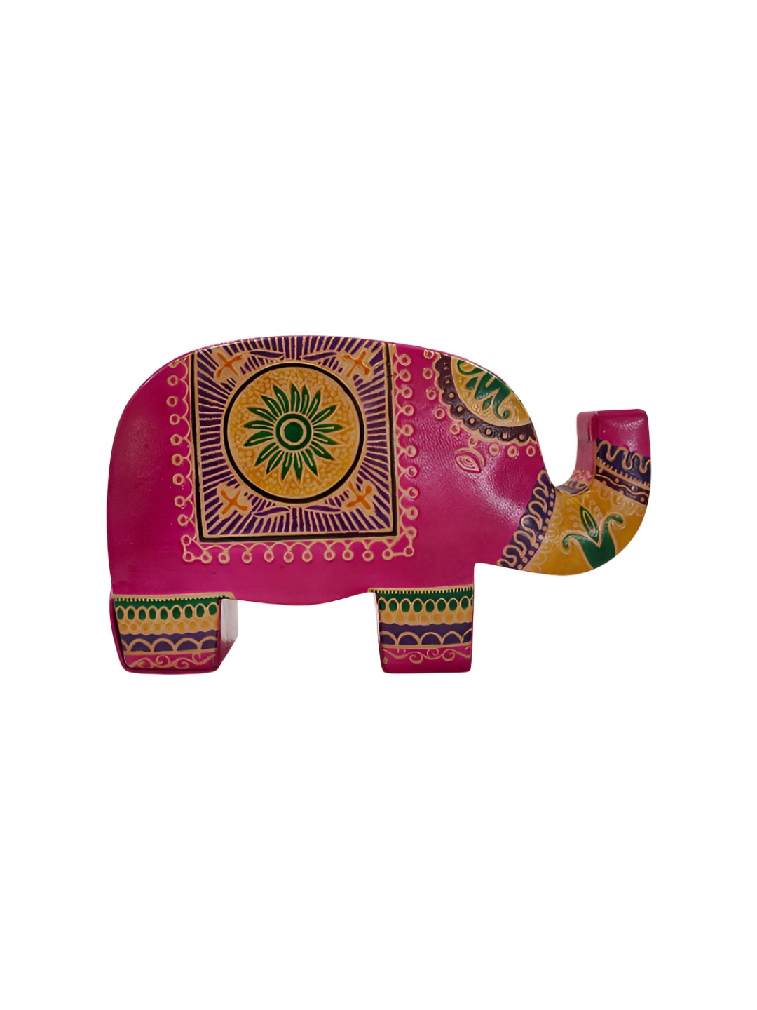 MAATIR DESIGNS Pink & Green Printed Leather Elephant Coin Box
