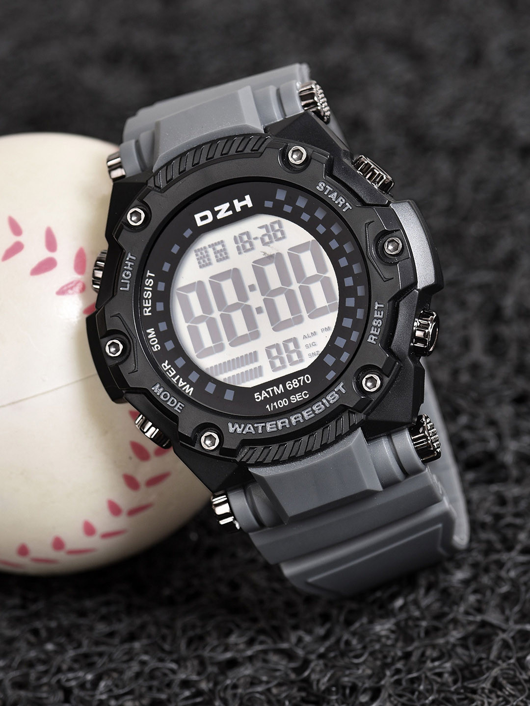 DZH Men Dial & Straps Digital Multi Function Watch DZH-6870-Grey