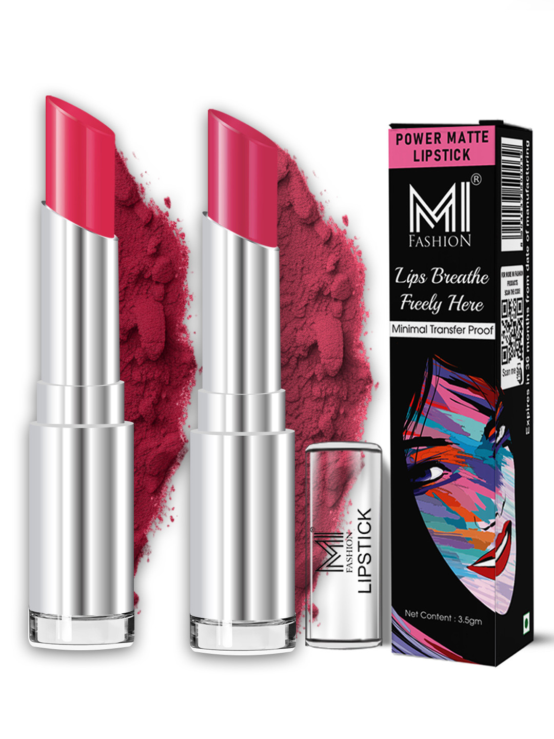 MI FASHION Pack of 2 Power Matte Smudge Proof Matte Lipstick 3.5g Each Rush & Purple Peach
