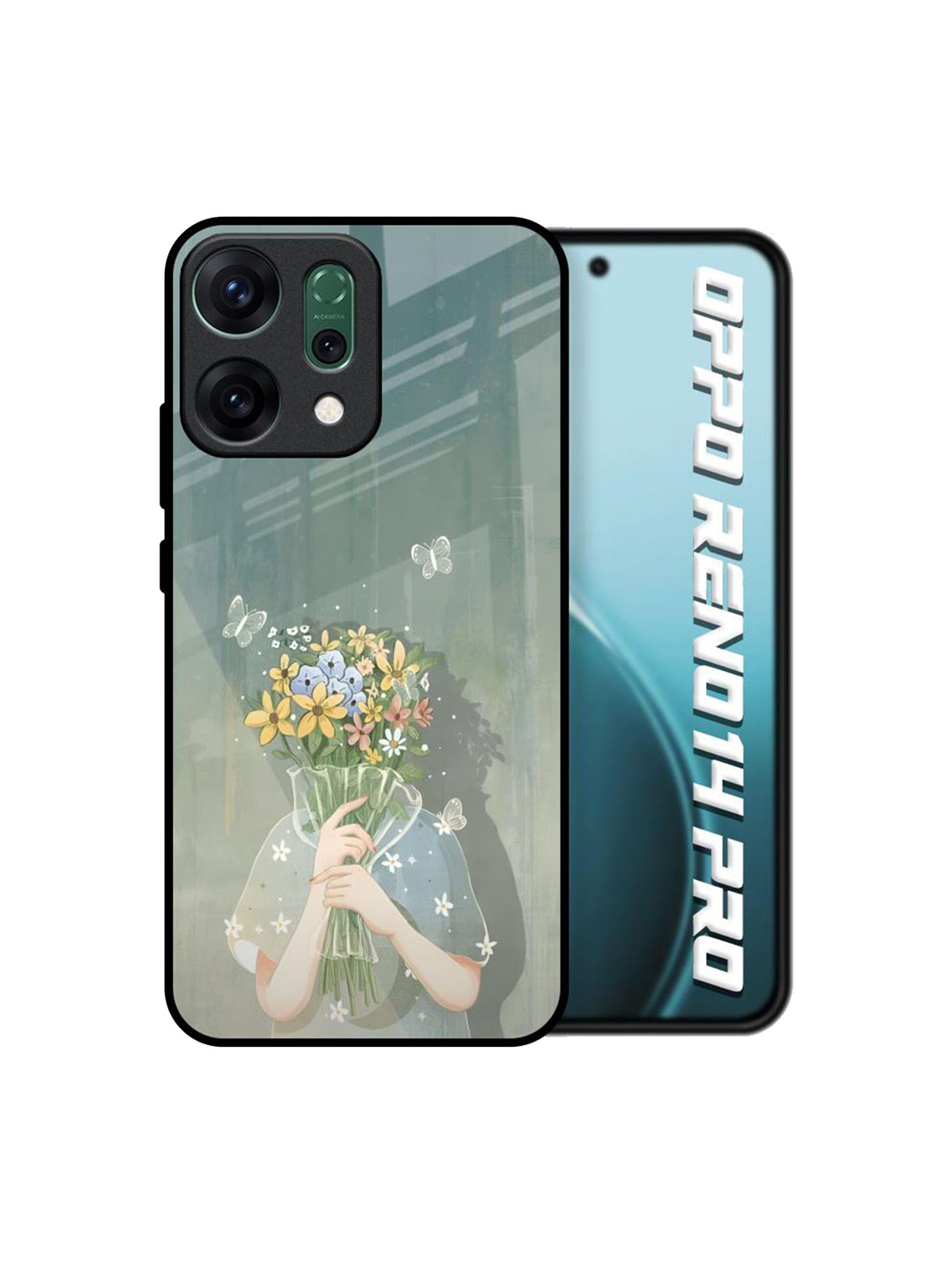 QRIOH Unisex Flora Facade Glass Case for Oppo Reno14 Pro 5G Mobile Accessories