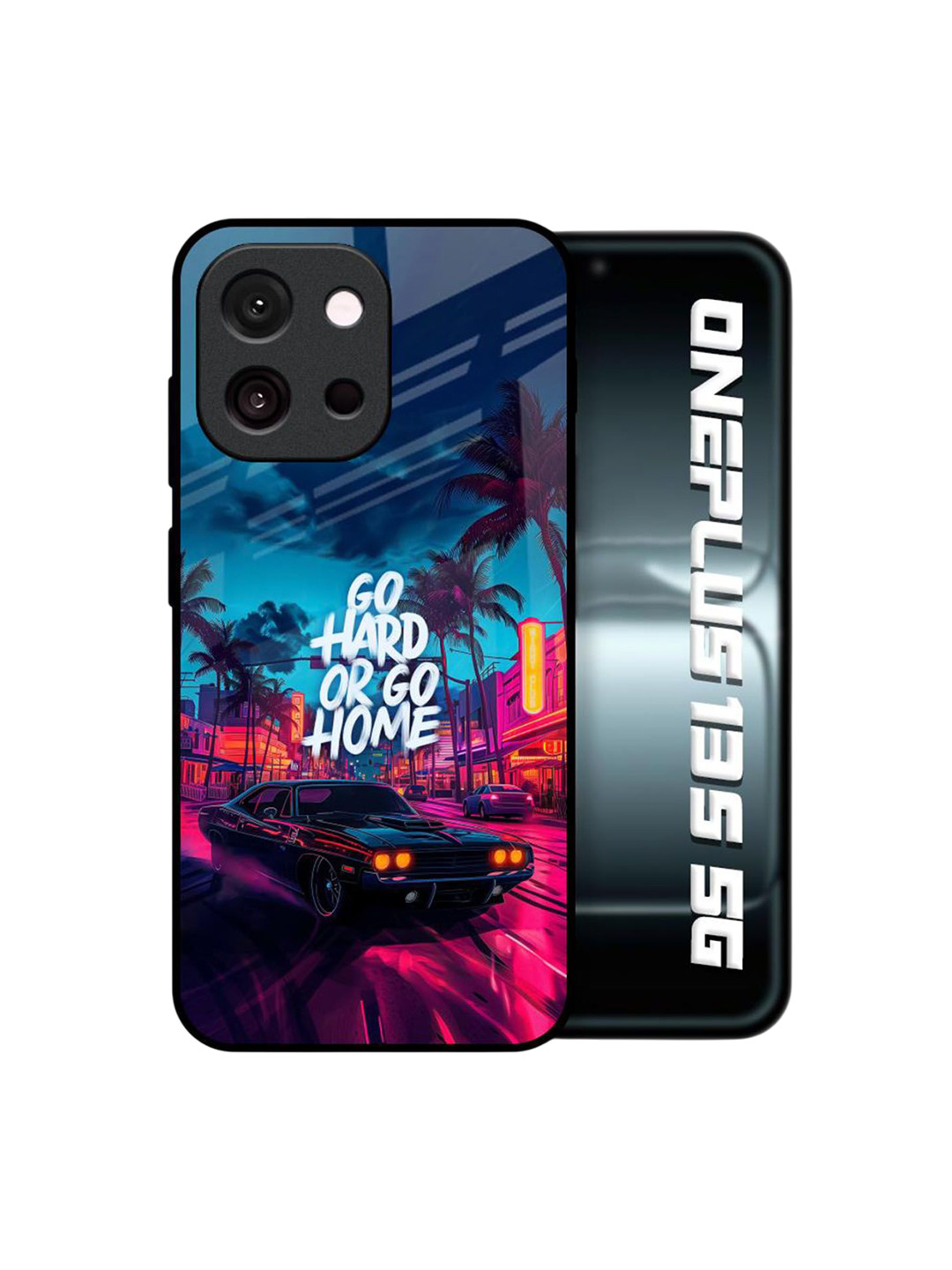 QRIOH Hustle Hard Printed One Plus 13s 5G Glass Back Case Mobile Accessories