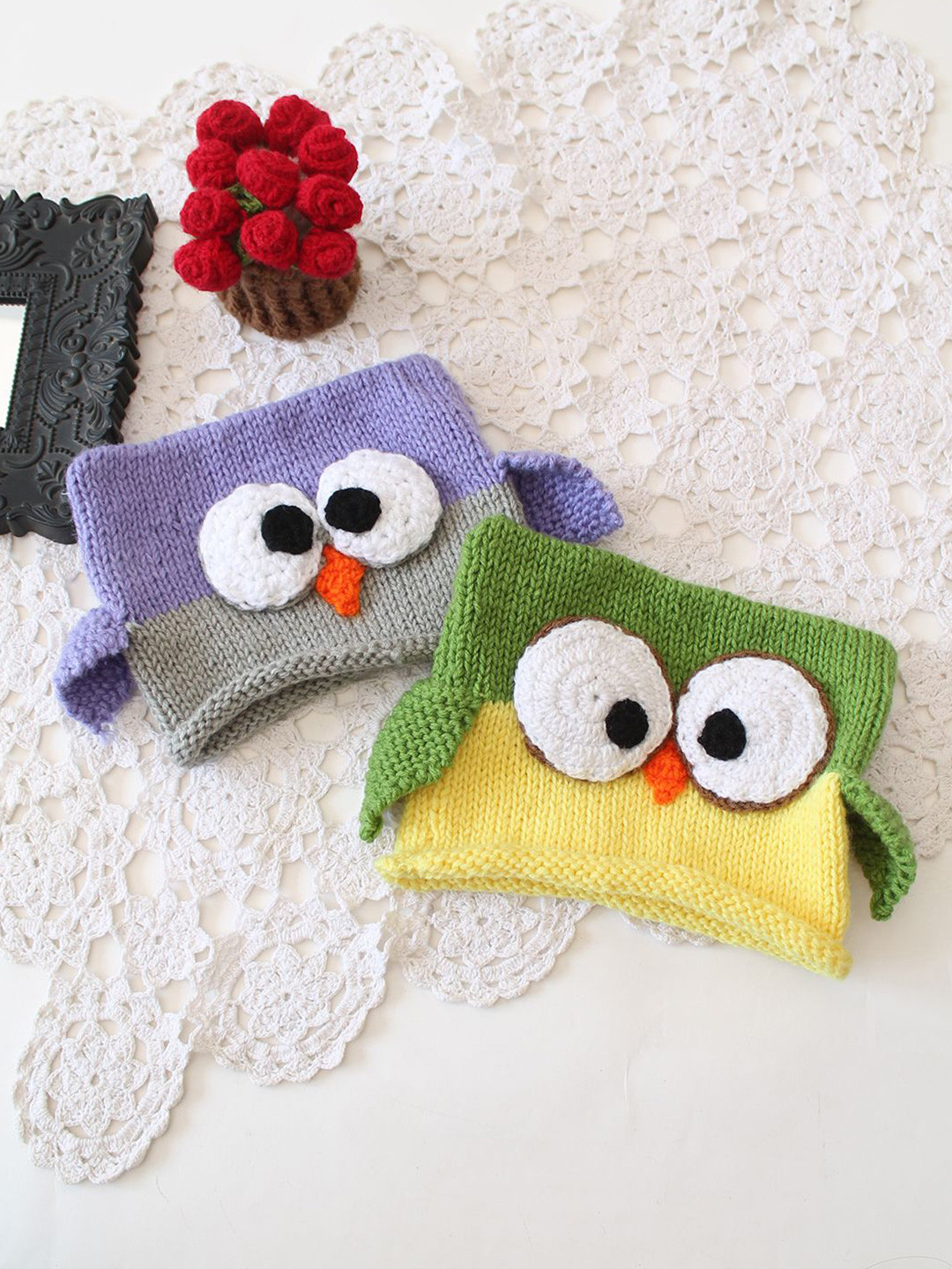 Woonie Pack of 2 Kids Woolen Handmade Owl Beanie Cap