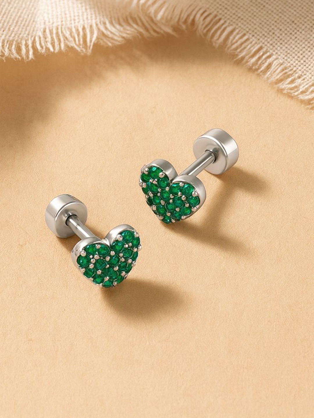 Anushka Jain Jewellery 925 Sterling Silver Emerald Heart Shaped Studs Earrings