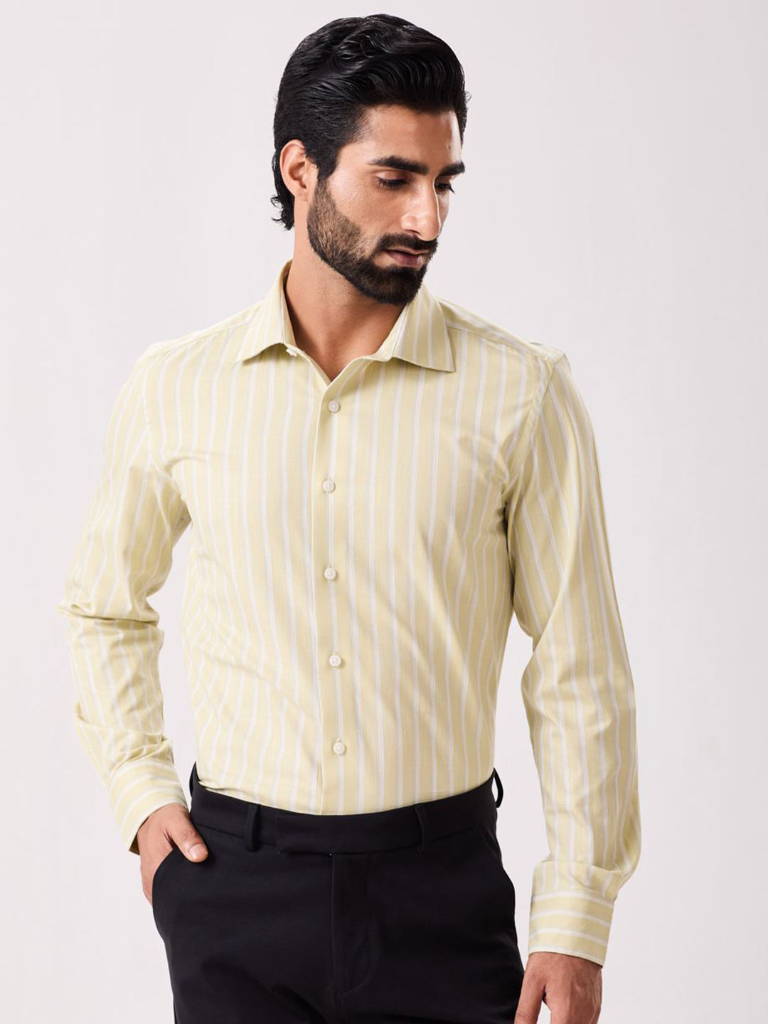 MH&Y Slim Fit Vertical Striped Long Sleeves Cotton Formal Shirt
