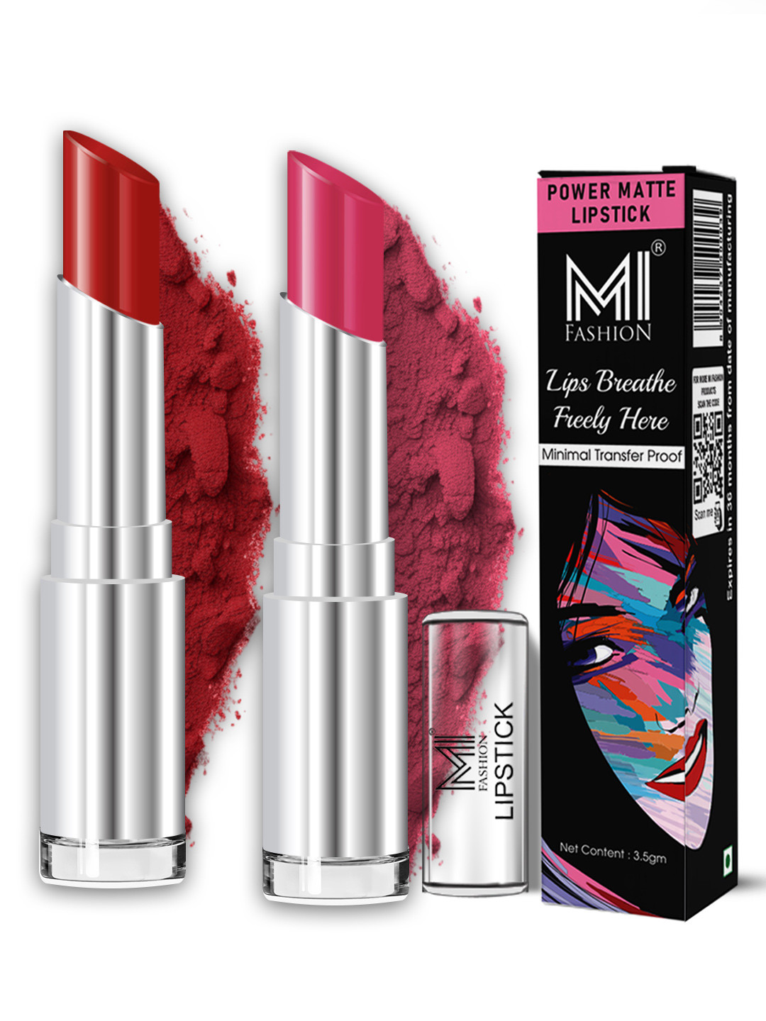 MI FASHION 2Pc Waterproof Smudge Proof Power Matte Lipstick-3.5g Cherrywood & Purple Peach