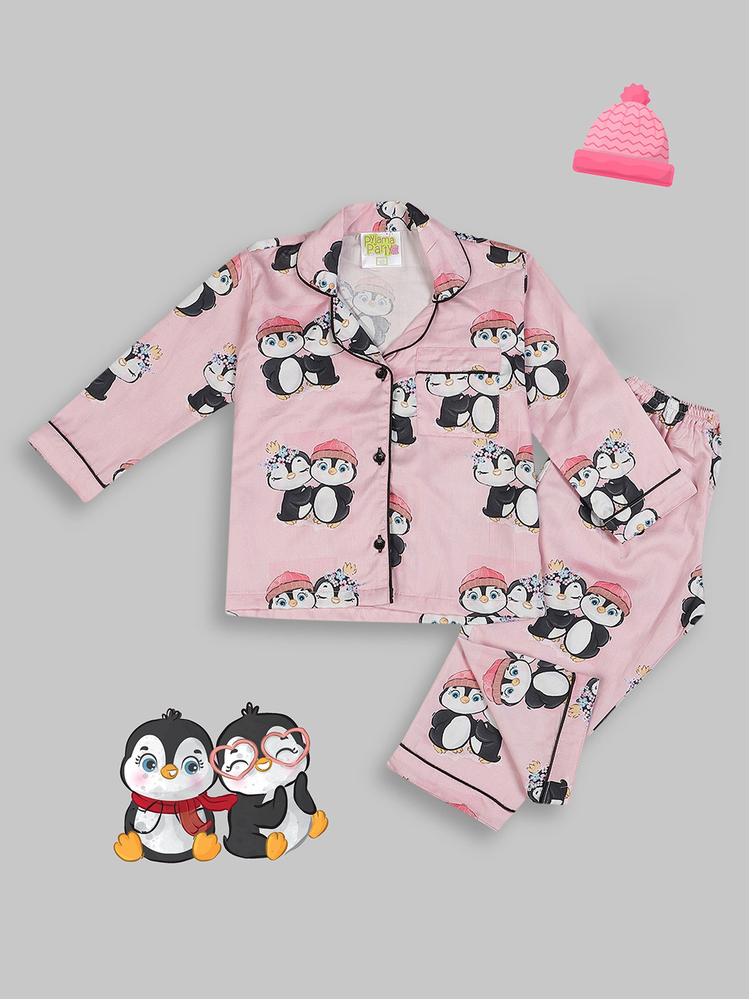 Pyjama Party Kids Penguins Printed Pure Cotton Night suit