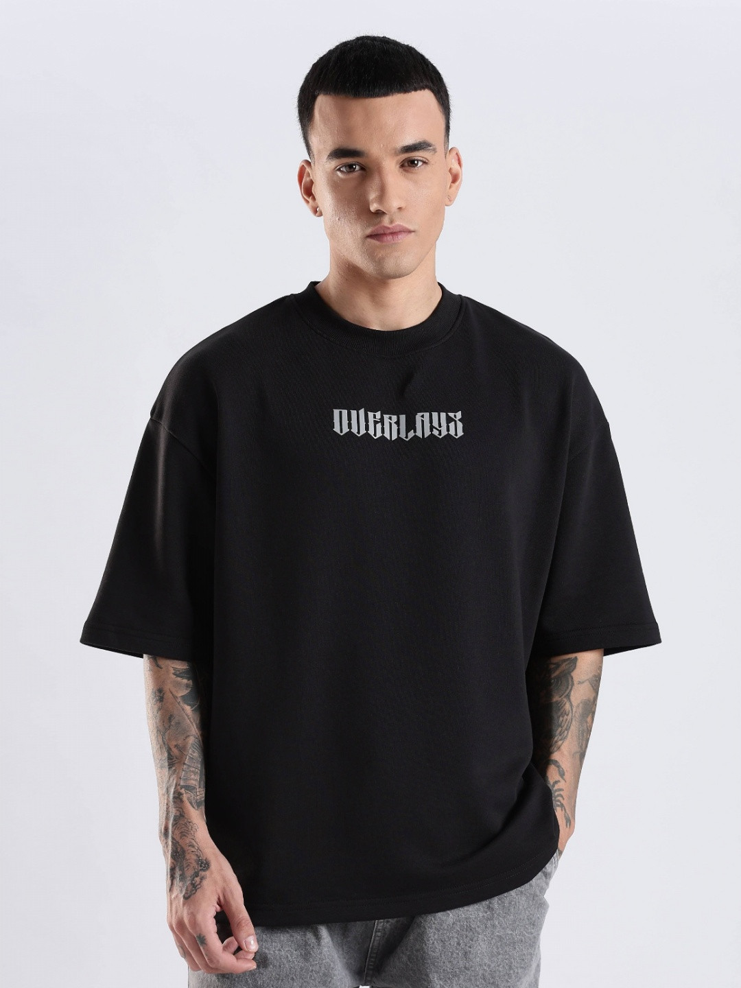 Overlays Shield Wings Printed Drop-Shoulder Sleeves Pure Cotton Oversized Fit T-shirt