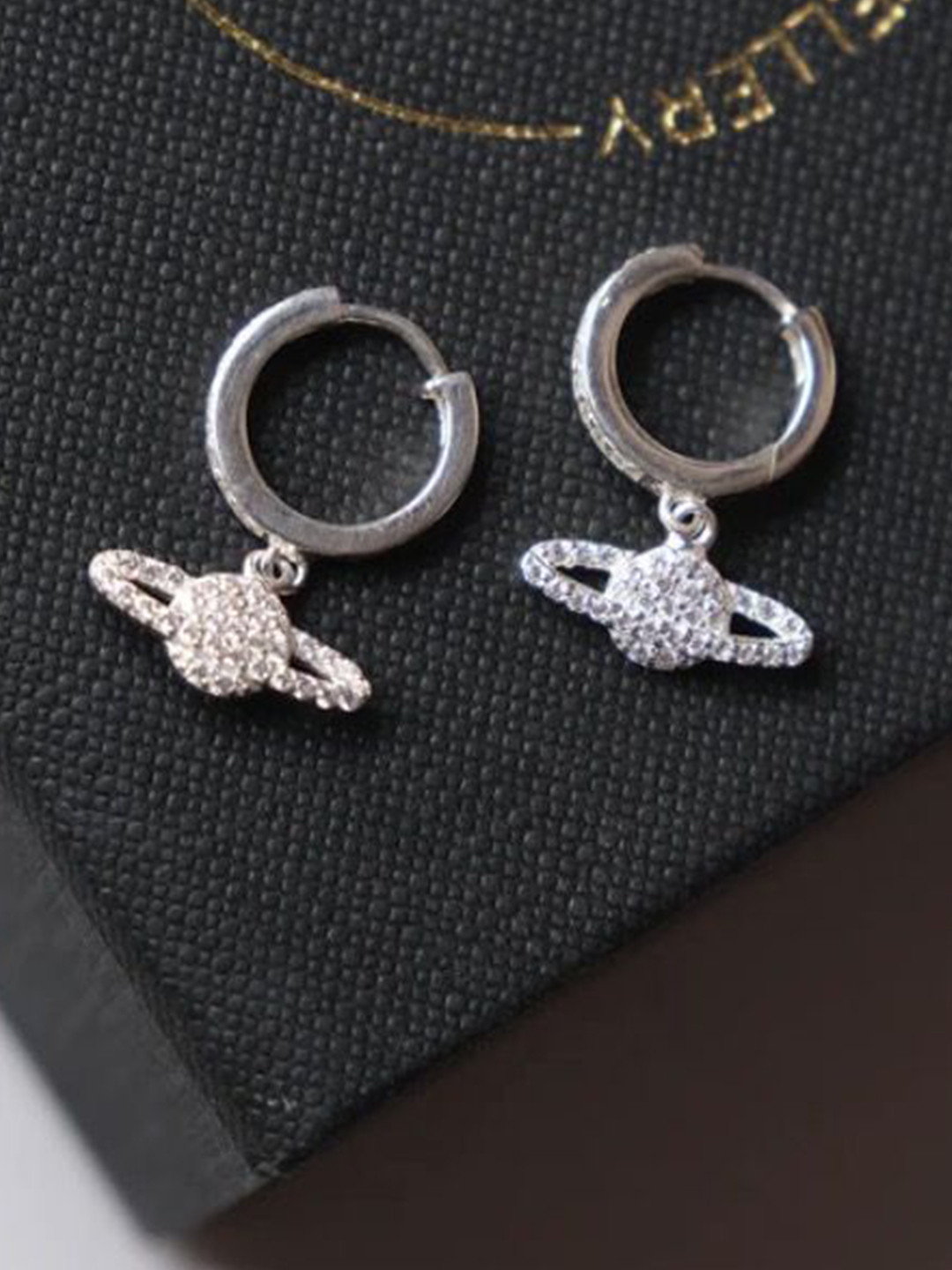 Anushka Jain Jewellery Sterling Silver Cubic Zirconia Saturnine Huggies Half Hoop Earrings