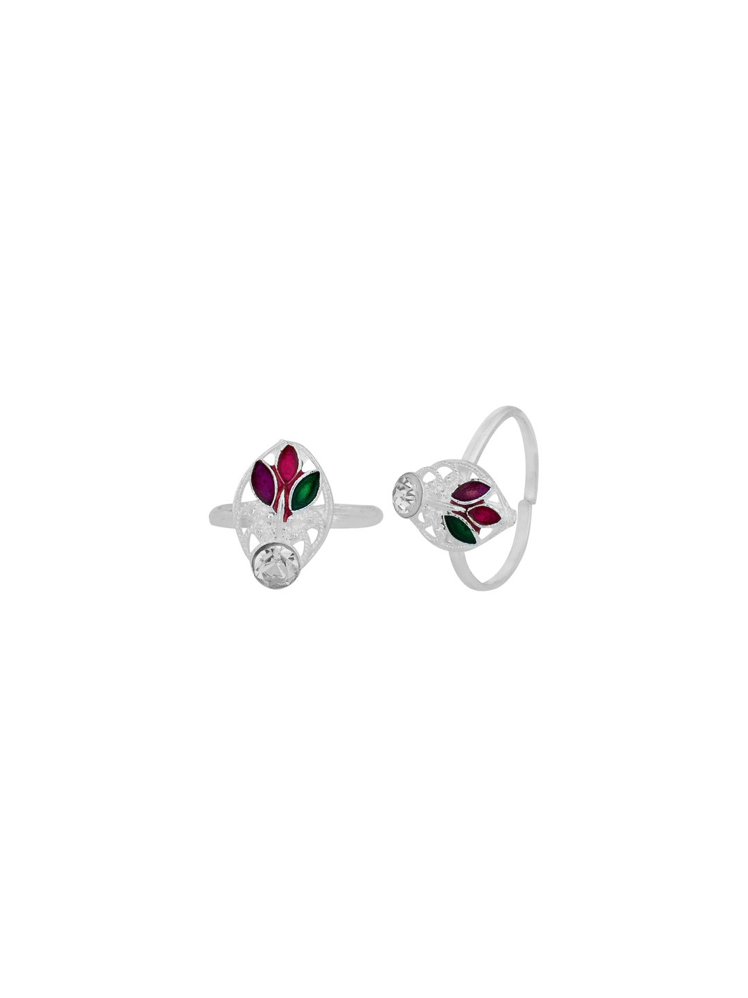 Missmister Silver Plated Flower Petals Shaped Meenakari Toering