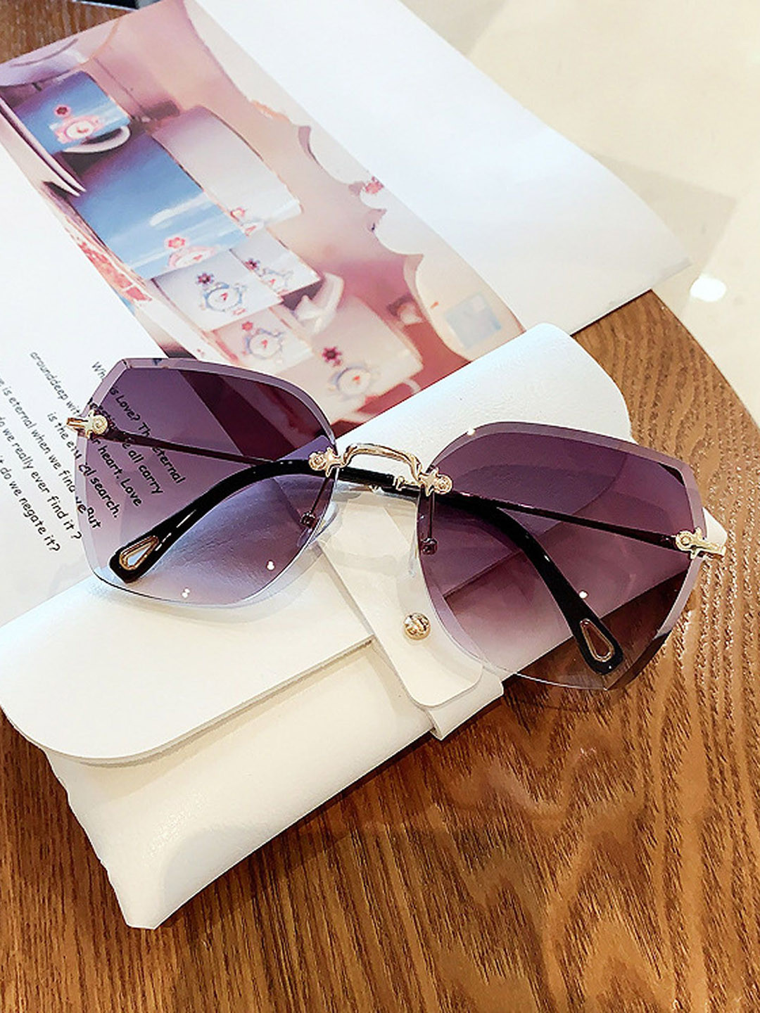 Leeway Women Rimless Oversized Sunglasses with UV Protected Lens LW-1895