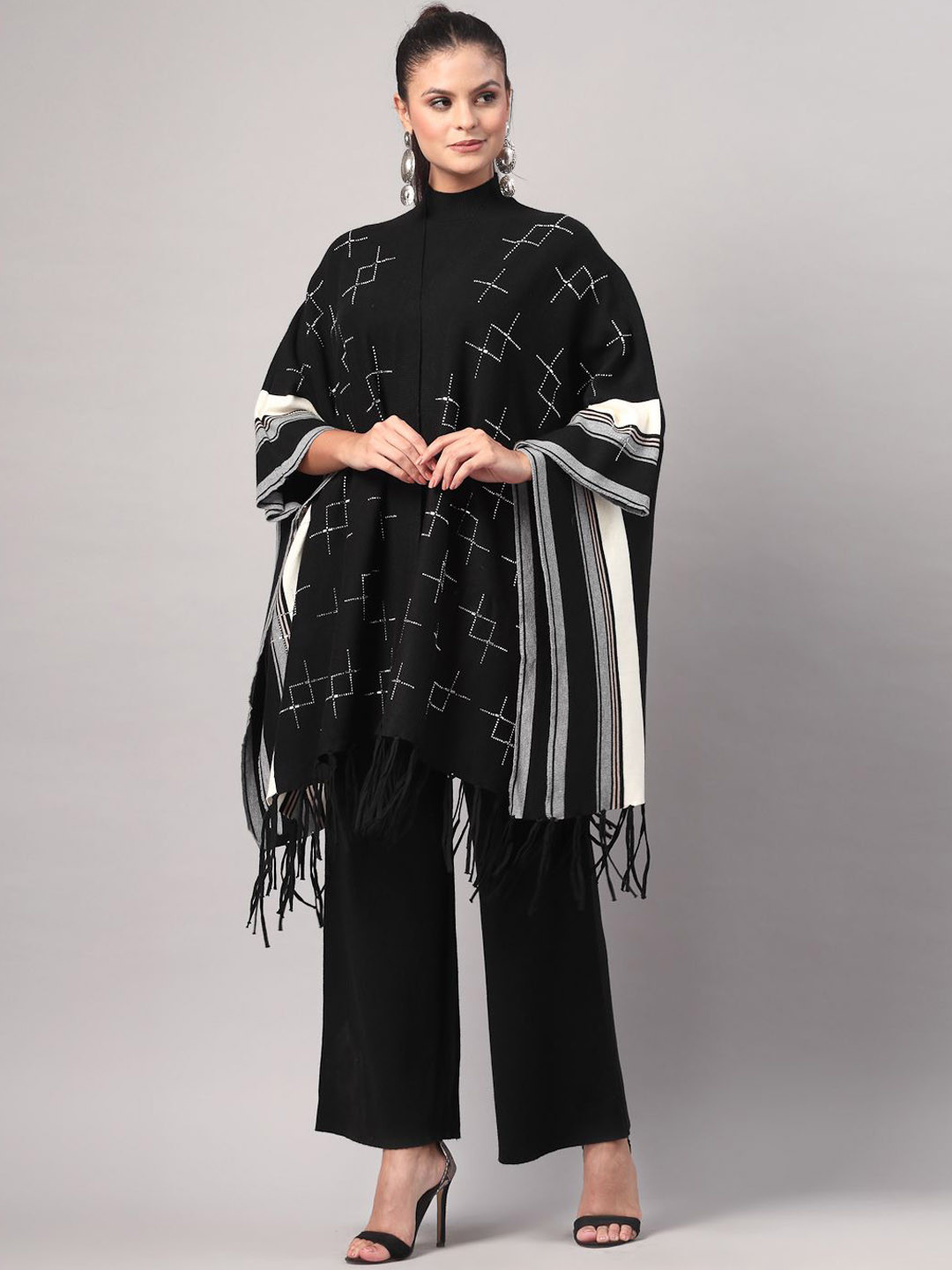 Mafadeny High Neck Poncho with Wide Leg Pant Winter Co-Ords