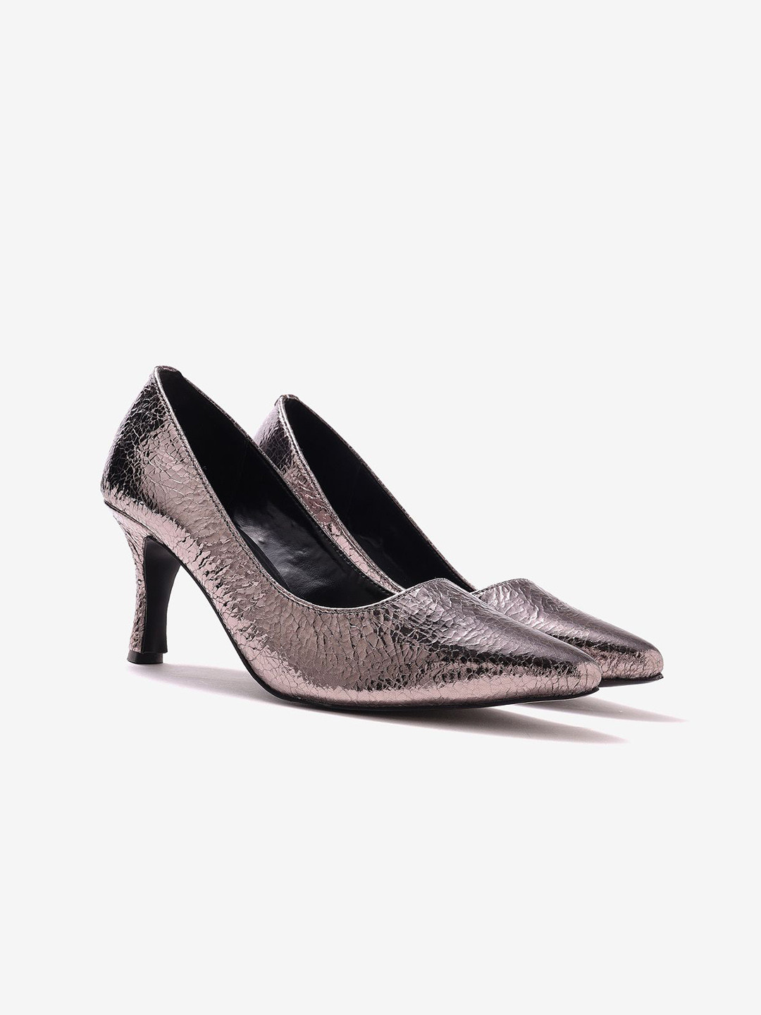 Pair ie Tales Women Leather Crackled Metallic Pumps - Gunmetal