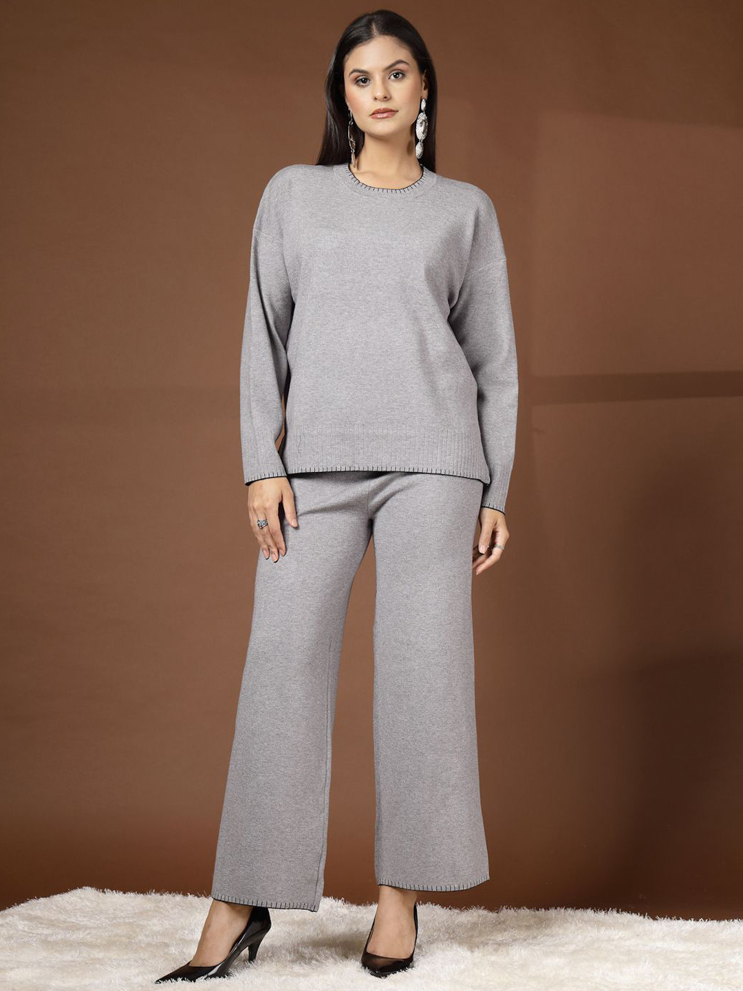 Mafadeny Hem Design Round Neck T- Shirt & Palazzo